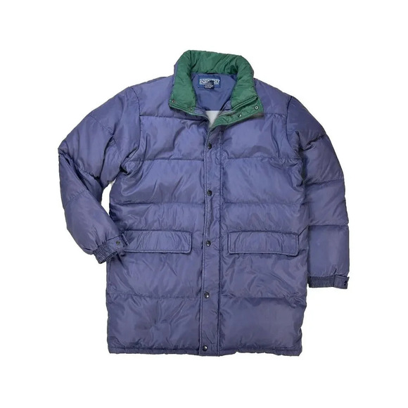 Lands' End Puffer Jacket Adult Medium Goose Down Parka Coat Blue Long - Picture 1 of 7